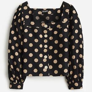 J. Crew Black and Tan Polka Dot Blouse